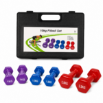 Set de Mancuernas Hexagonales 10kg de Vinilo con Maleta Portátil