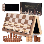 Tablero de Ajedrez Magnético de Madera 40x40 cm 2 en 1 Portátil - Imagen 6