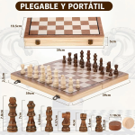 Tablero de Ajedrez Magnético de Madera 40x40 cm 2 en 1 Portátil - Imagen 2