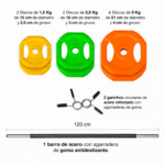 Set Armado con Barra Recta 120 cm y Discos (Total 30kg) - Imagen 2