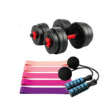 Set de mancuerna hexagonal de 15 kg + 5 bandas elásticas + cuerda inalámbrica