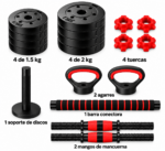 Set Pesas Mancuernas 14 Kg Ajustables Con Barra Conectora - Imagen 2
