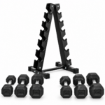 Pack 6 Mancuernas Hexagonales 60 Kg Total + Rack Soporte