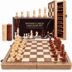Juego Ajedrez y Damas 2 en 1 Tablero Magnético Madera Plegable 39x39 cm