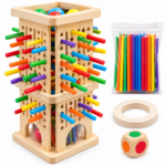 Juego de Equilibrio Torre de Madera con Palitos de Colores - Imagen 4