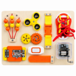 Tablero Montessori de Madera con Actividades Sensoriales