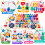 Juego Didáctico Montessori 6 En 1 De Madera Pesca Puzzle Números - Imagen 3