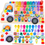 Juego Didáctico Montessori 6 En 1 De Madera Pesca Puzzle Números - Imagen 4